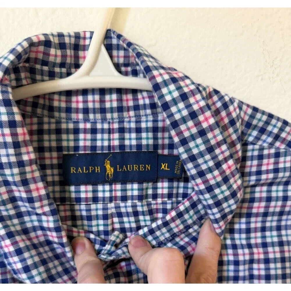 Ralph Lauren Polo Button Long Sleeve Shirt Size XL 100% Cotton Blue Pink Green